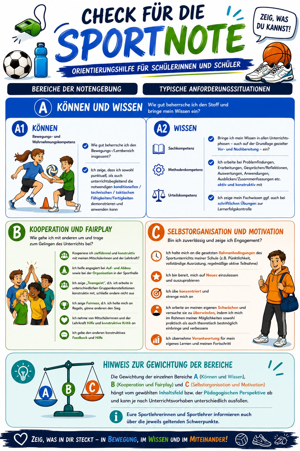 Check für die Sportnote Variante 2 für jüngere Schülerinnen und Schüler